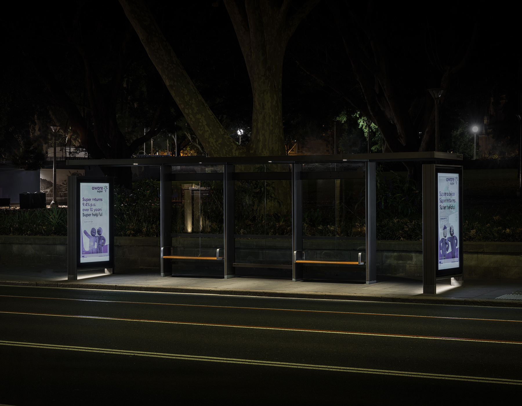 Sydney Bus Shelters featuring iGuzzini LaserBlade supplied by Studio 100 JBW