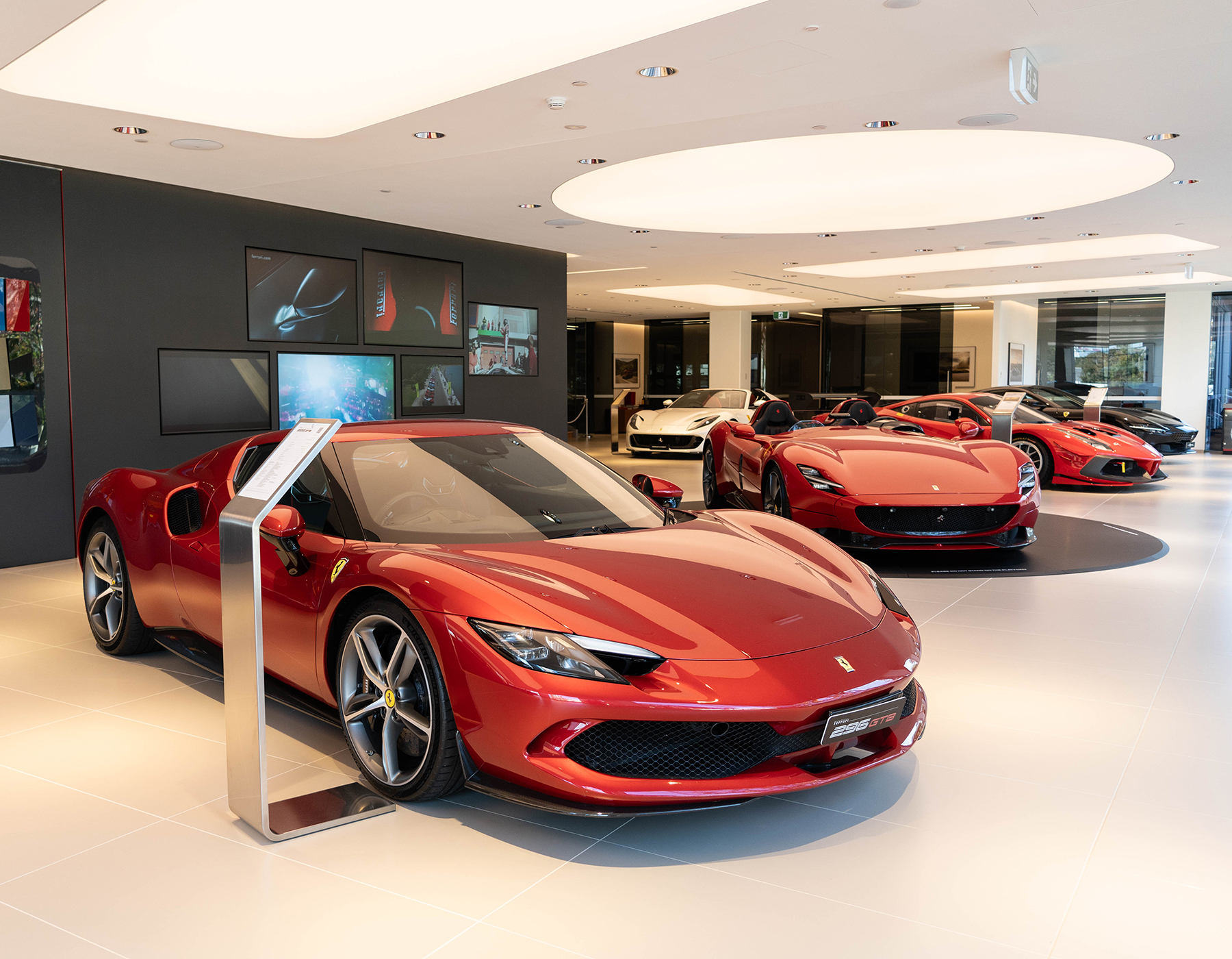 Ferrari Showroom featuring iGuzzini Reflex Downlights, Easy Downlighhts and Underscore 15. Products imported and supplied by Studio 100 JBW